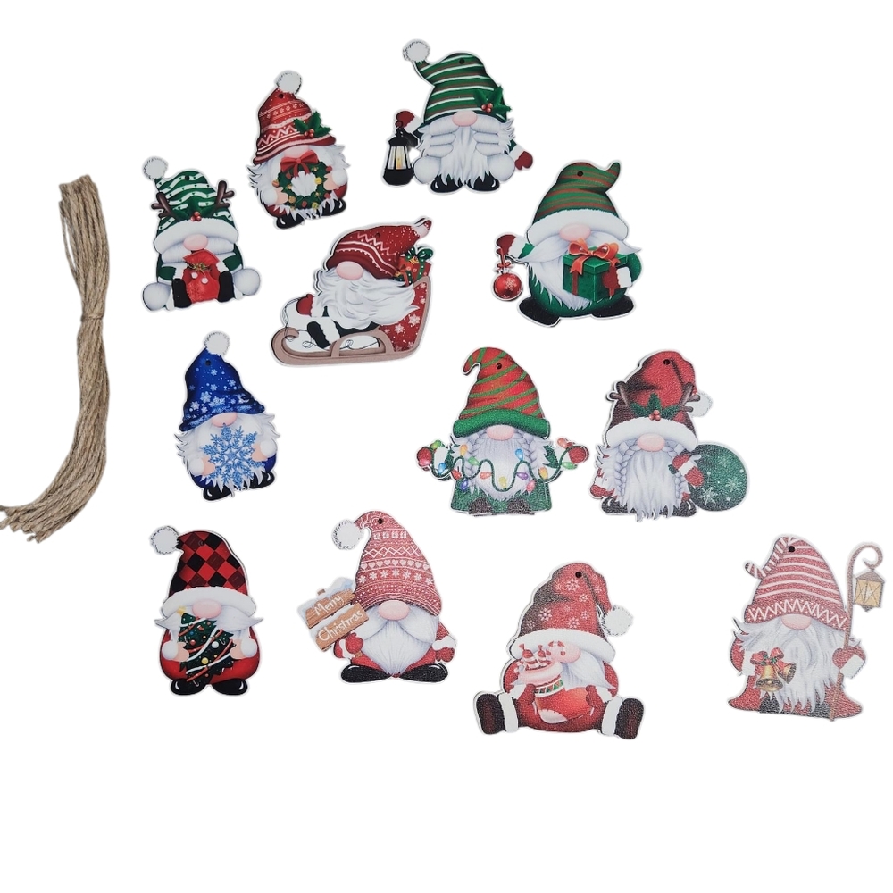 24 Piece Festive Gnome Christmas Ornaments